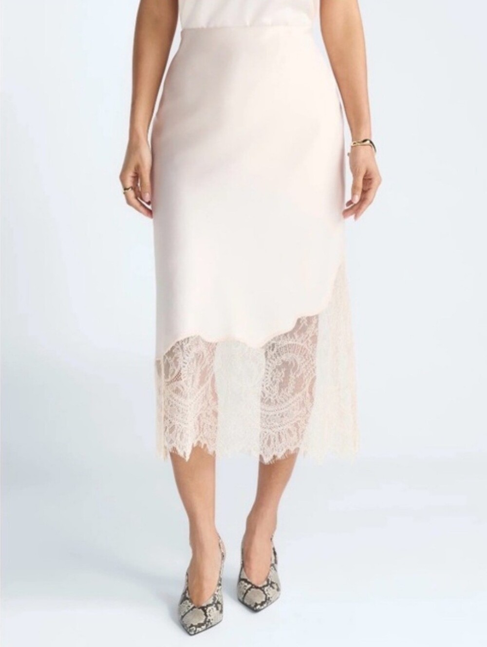 The Devil Wears Prada , Scoop  Blush Lace-Panel Midi Skirt